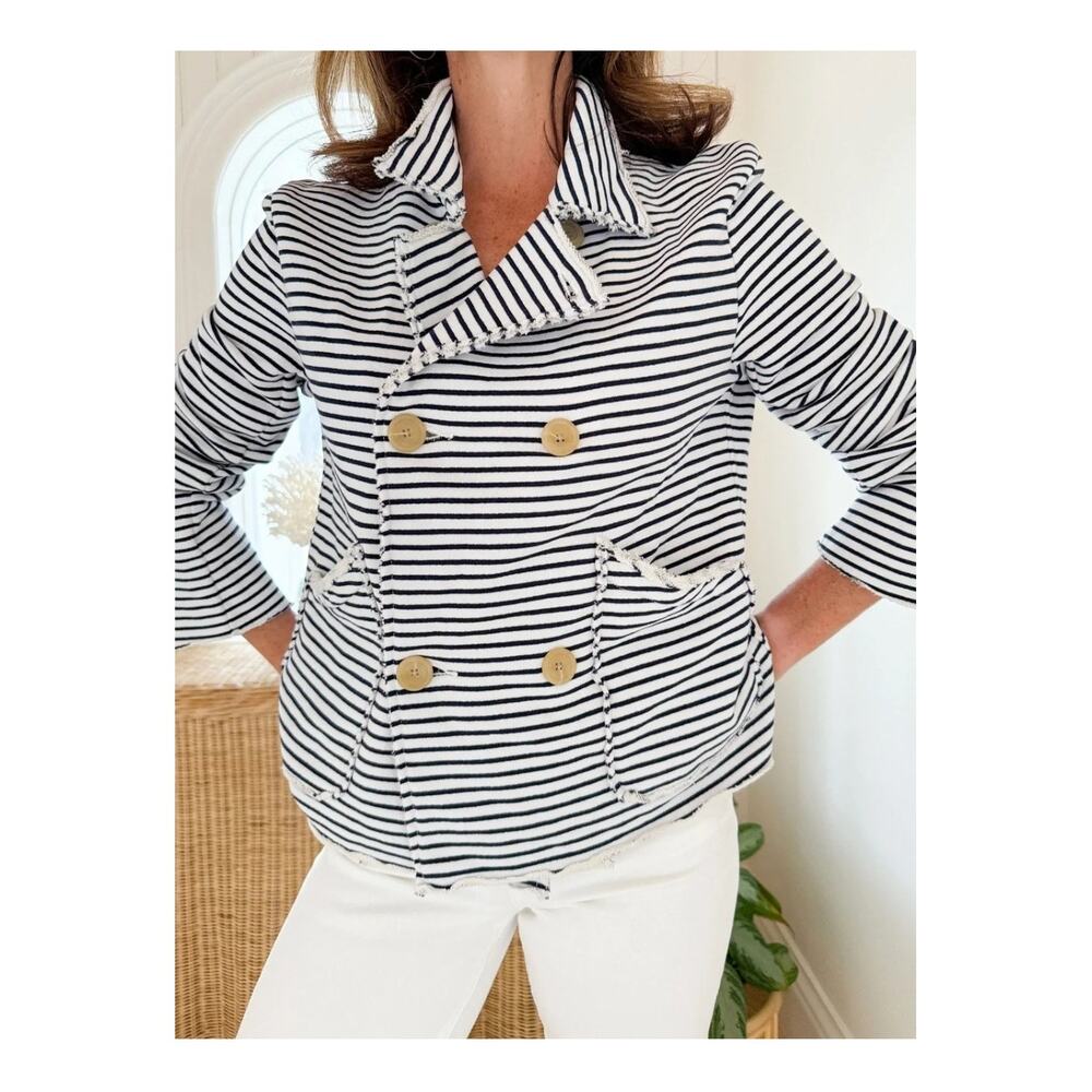 Frank & Eileen Mini Belfast Crop Peacoat Navy French Stripe Cotton Size Small